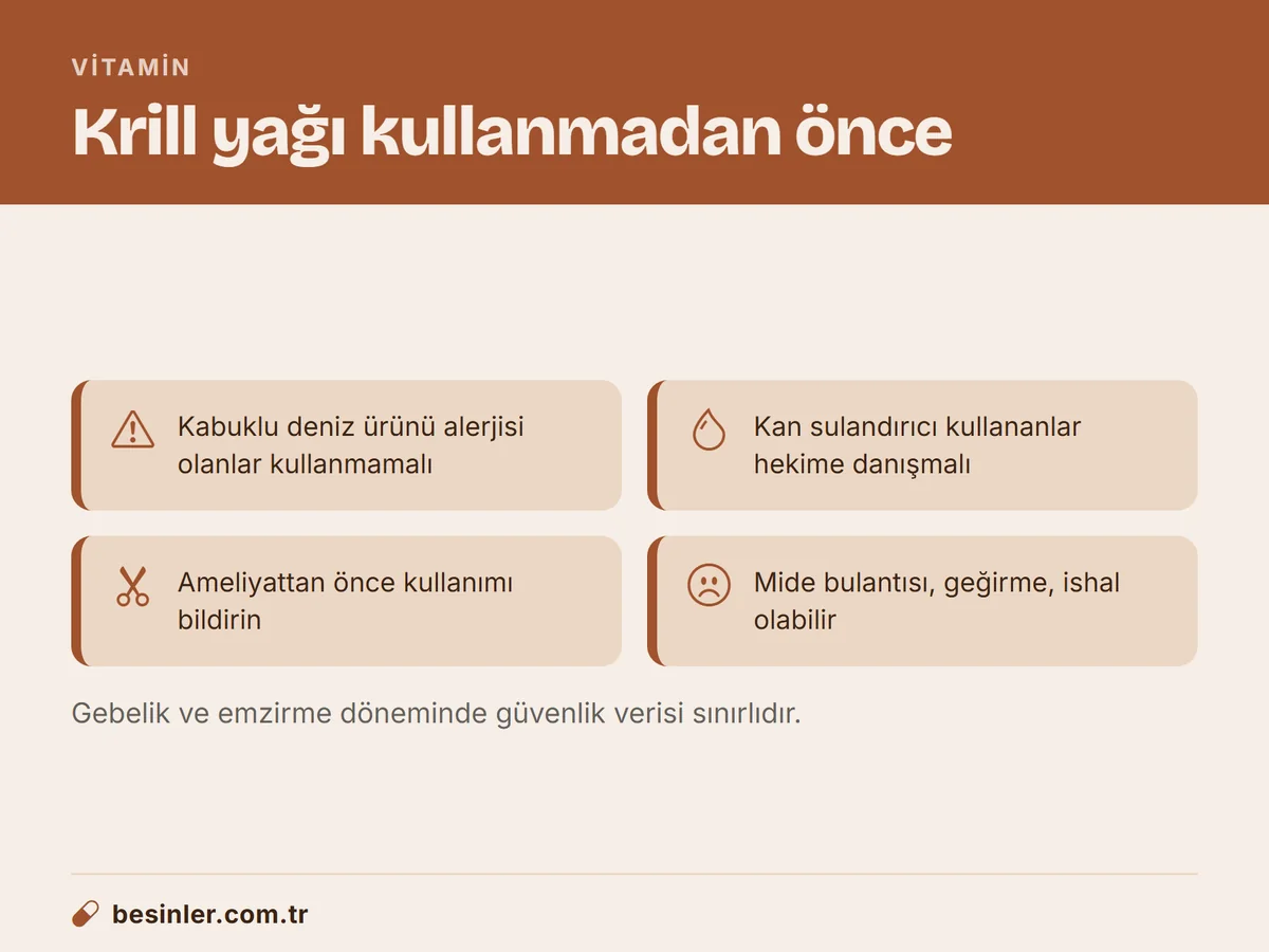 Krill yağı kullanmadan önce dikkat edilmesi gereken alerji, kan sulandırıcı ve yan etki uyarıları